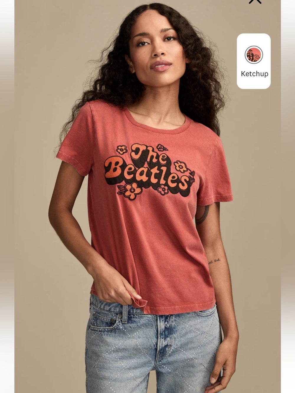 The Beatles/Lucky Brand Orange Vintage-Inspired Logo Tee, Size XS